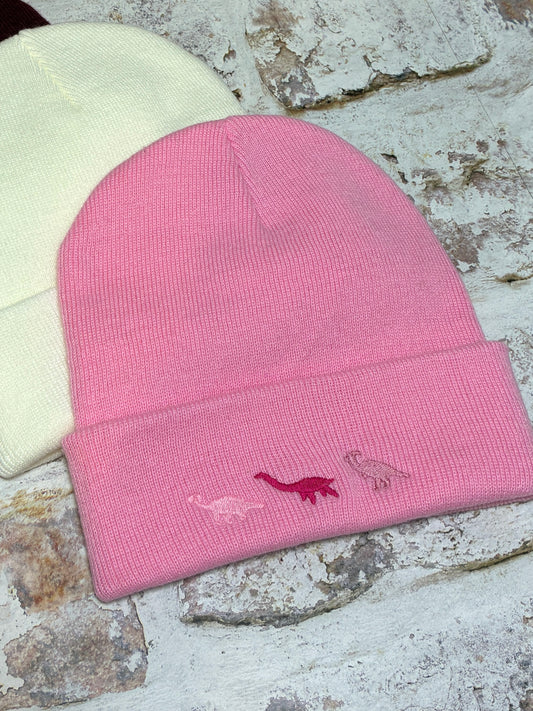 Embroidered miniature dinosaur trio Beanie