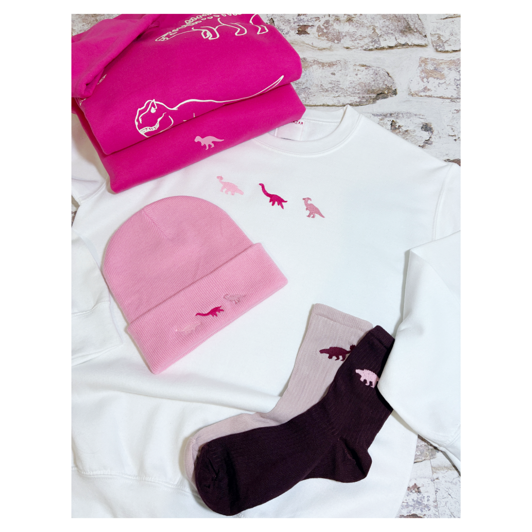 Embroidered miniature dinosaur trio Beanie
