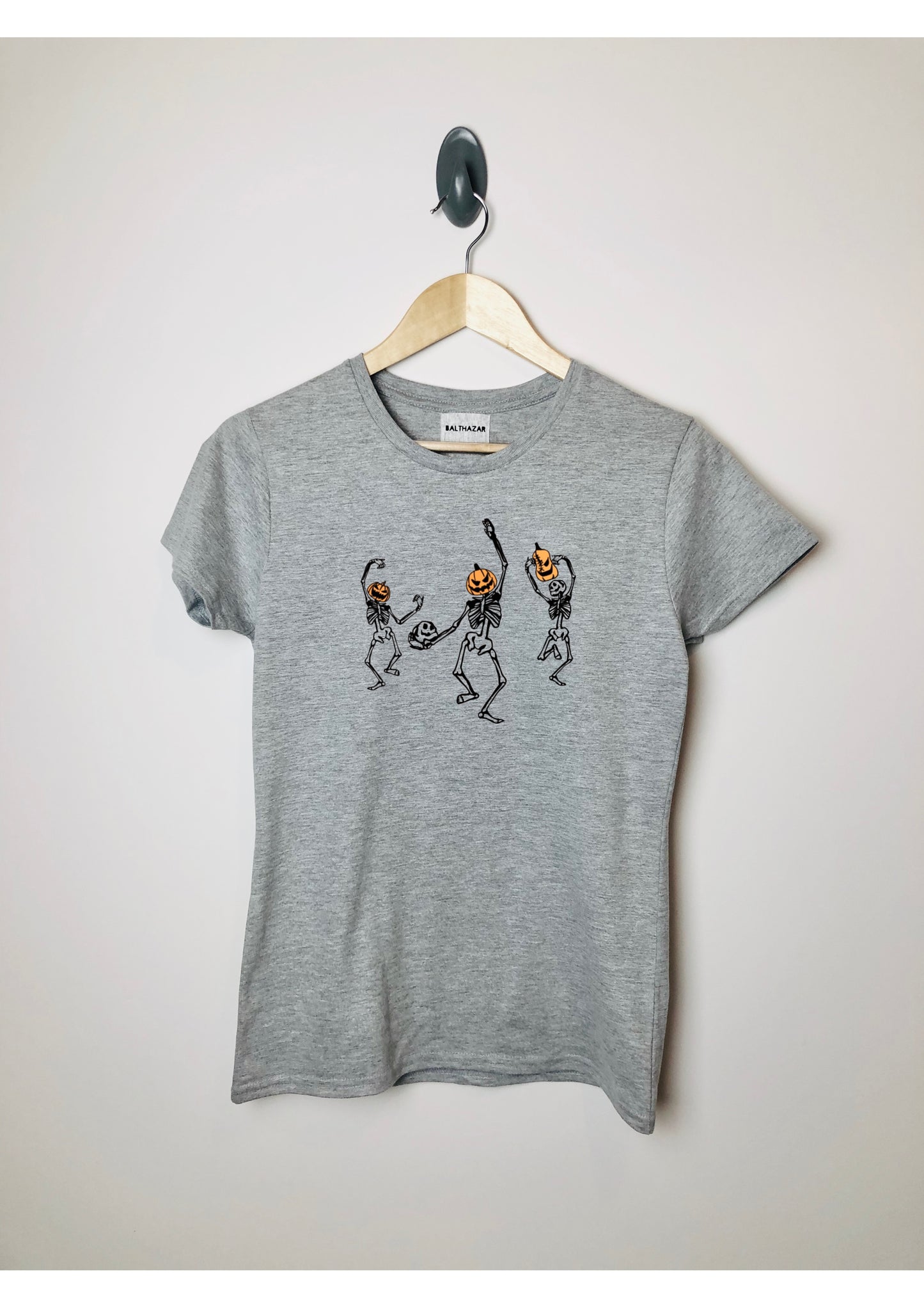 Dancing pumpkin headed skeleton t-shirt