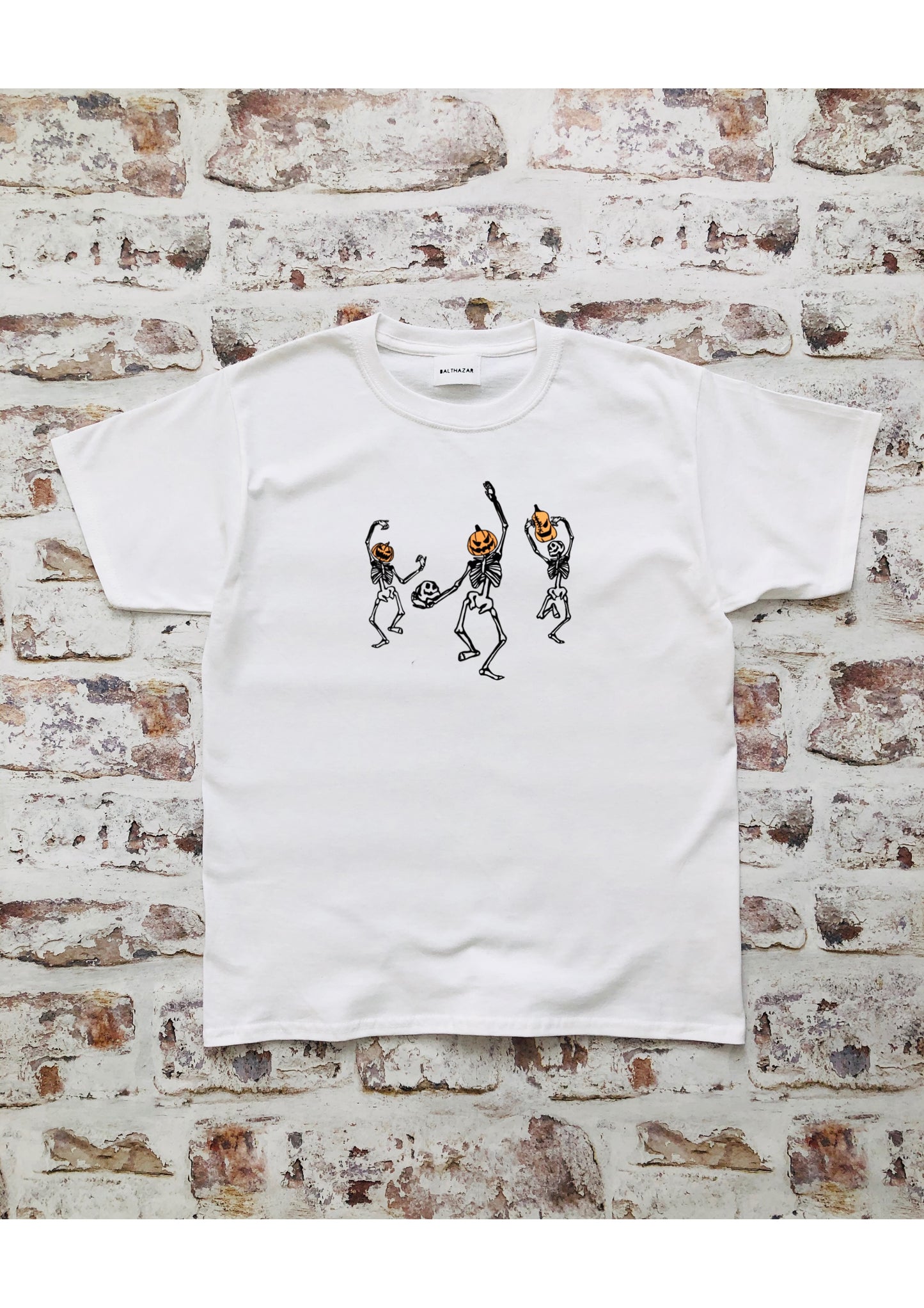 Dancing pumpkin headed skeleton t-shirt