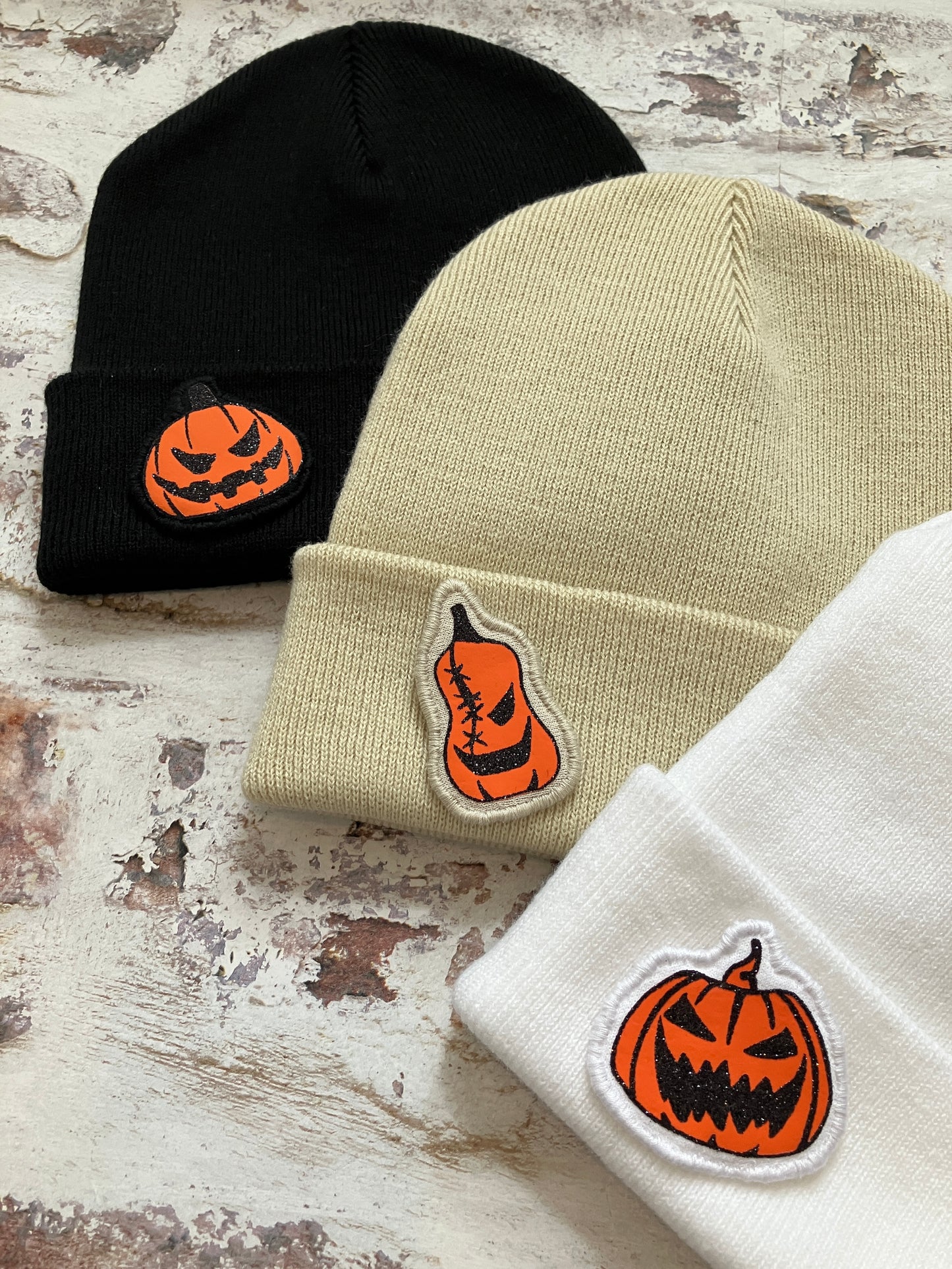 Glitter pumpkin skeleton head beanie