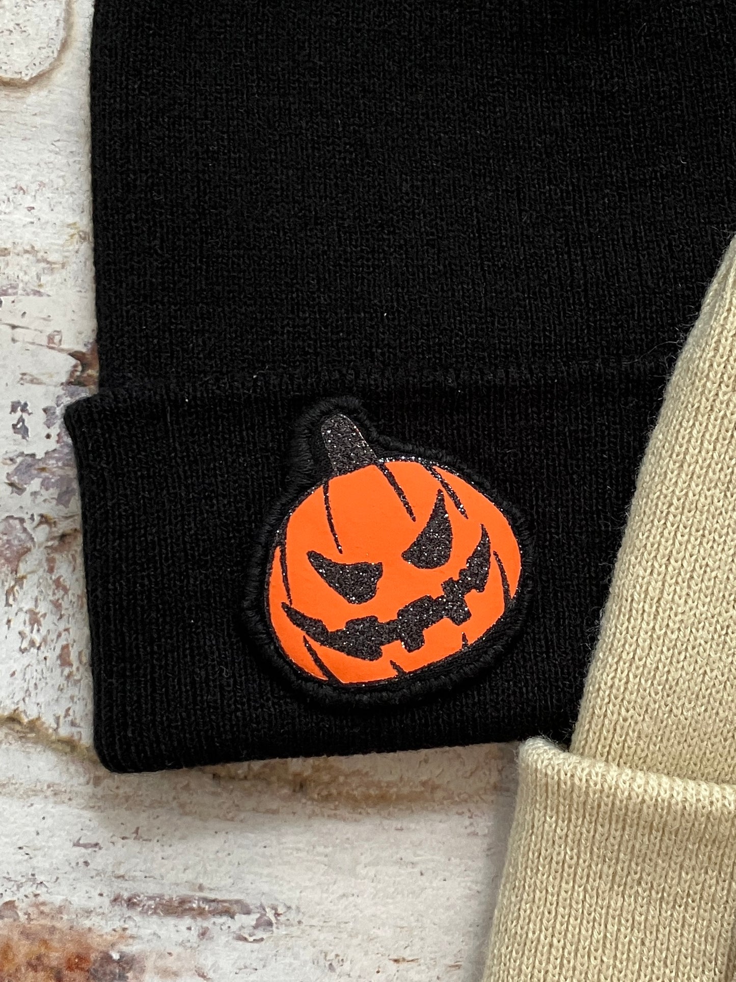 Glitter pumpkin skeleton head beanie