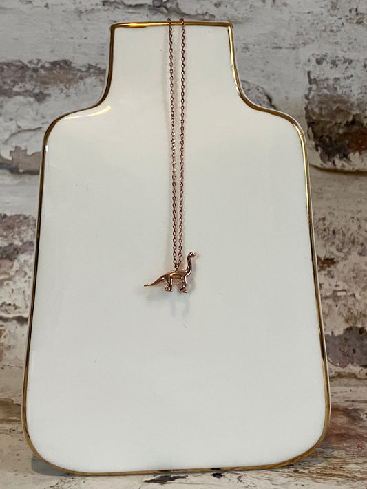 Rose Gold Diplodocus necklace - Micro dinosaur