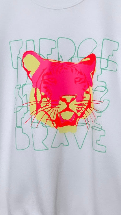 Neon mix Tiger sweatshirt - Fierce Brave Strong slogan design