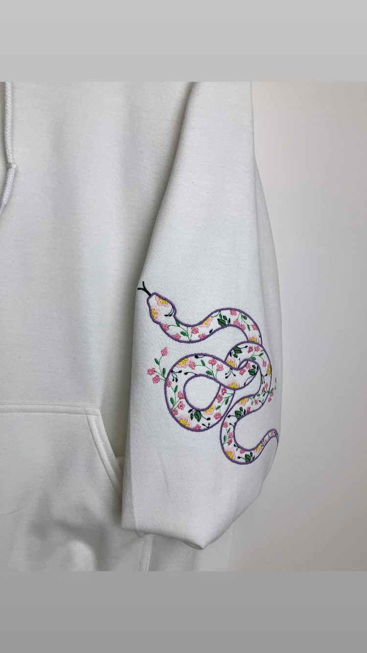 Embroidered floral snake sleeved hoody- customisable