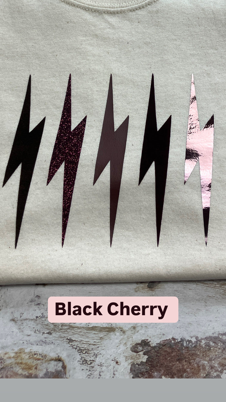 Chocolate mix  OR Black Cherry chocolate lightning bolt sweatshirt