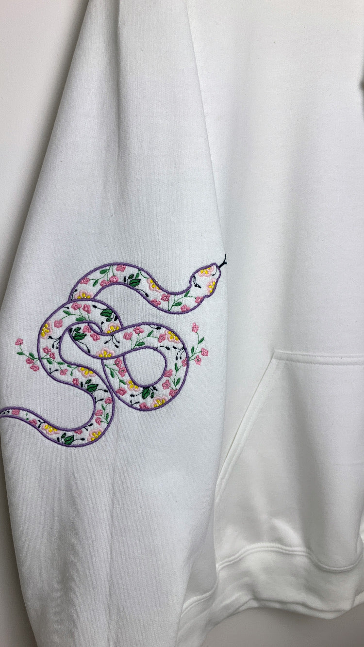 Embroidered floral snake sleeved hoody- customisable