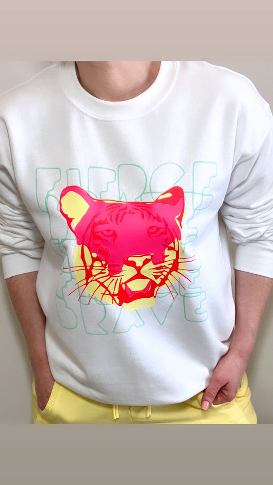 Neon mix Tiger sweatshirt - Fierce Brave Strong slogan design
