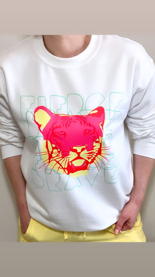 Neon mix Tiger sweatshirt - Fierce Brave Strong slogan design