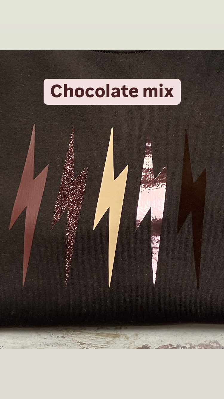 Chocolate mix  OR Black Cherry chocolate lightning bolt sweatshirt