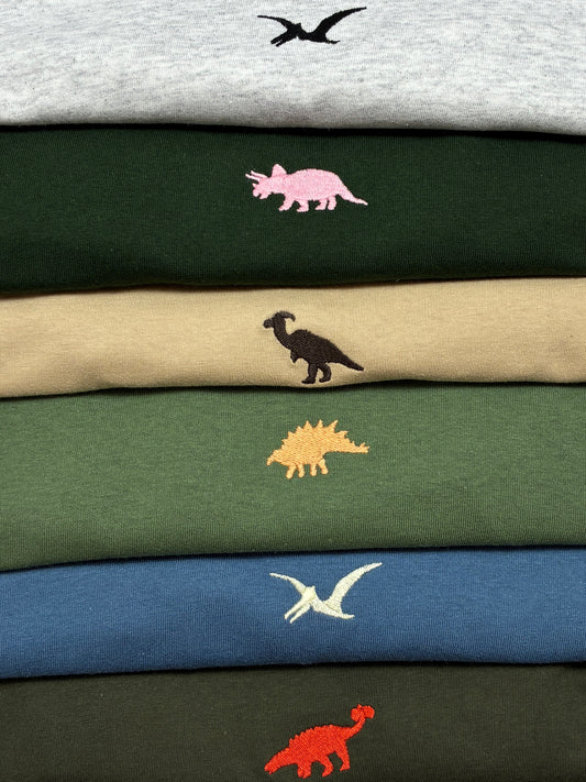 Embroidered miniature dinosaur T-shirt - customisable