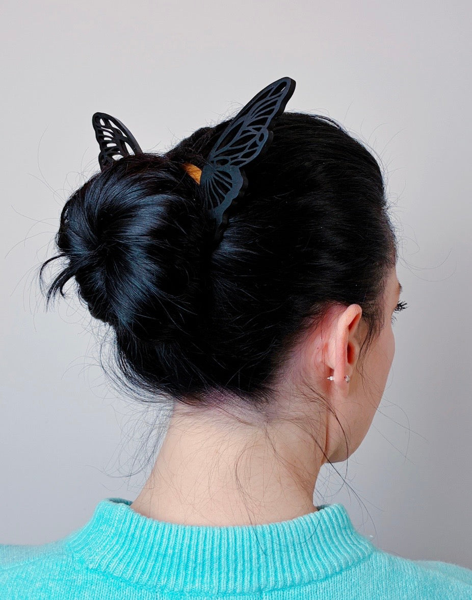 Decorative Butterfly hair bun pin - handmade walnut wood