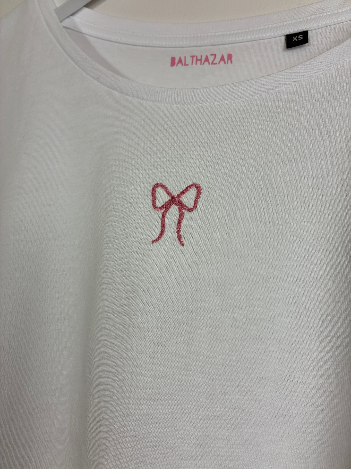 Embroidered miniature Bow crop tee - customisable