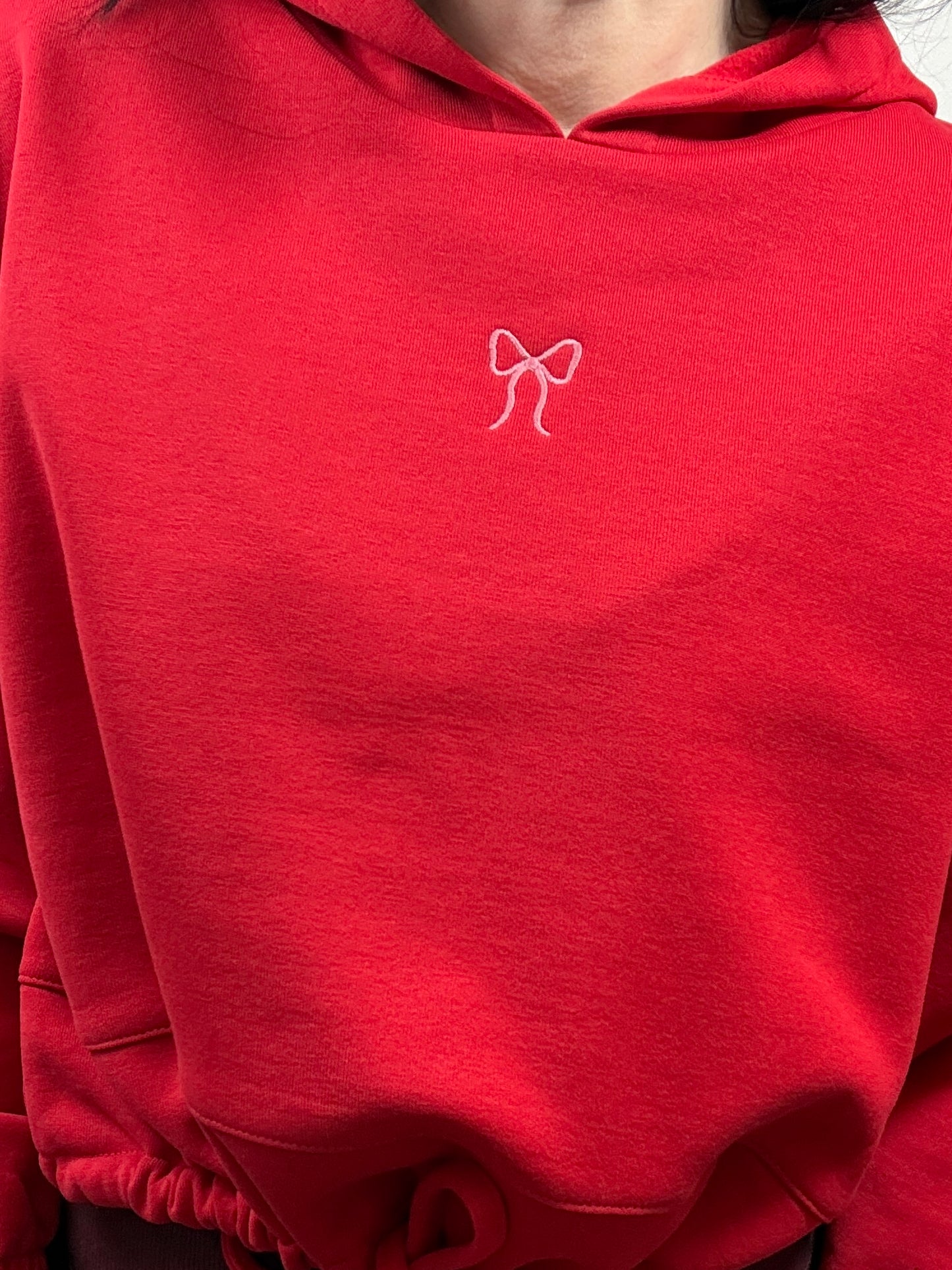 Cropped oversized Embroidered miniature bow hoodie - Customisable
