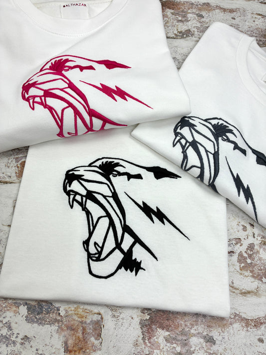 Graphic embroidered leopard head sweatshirt