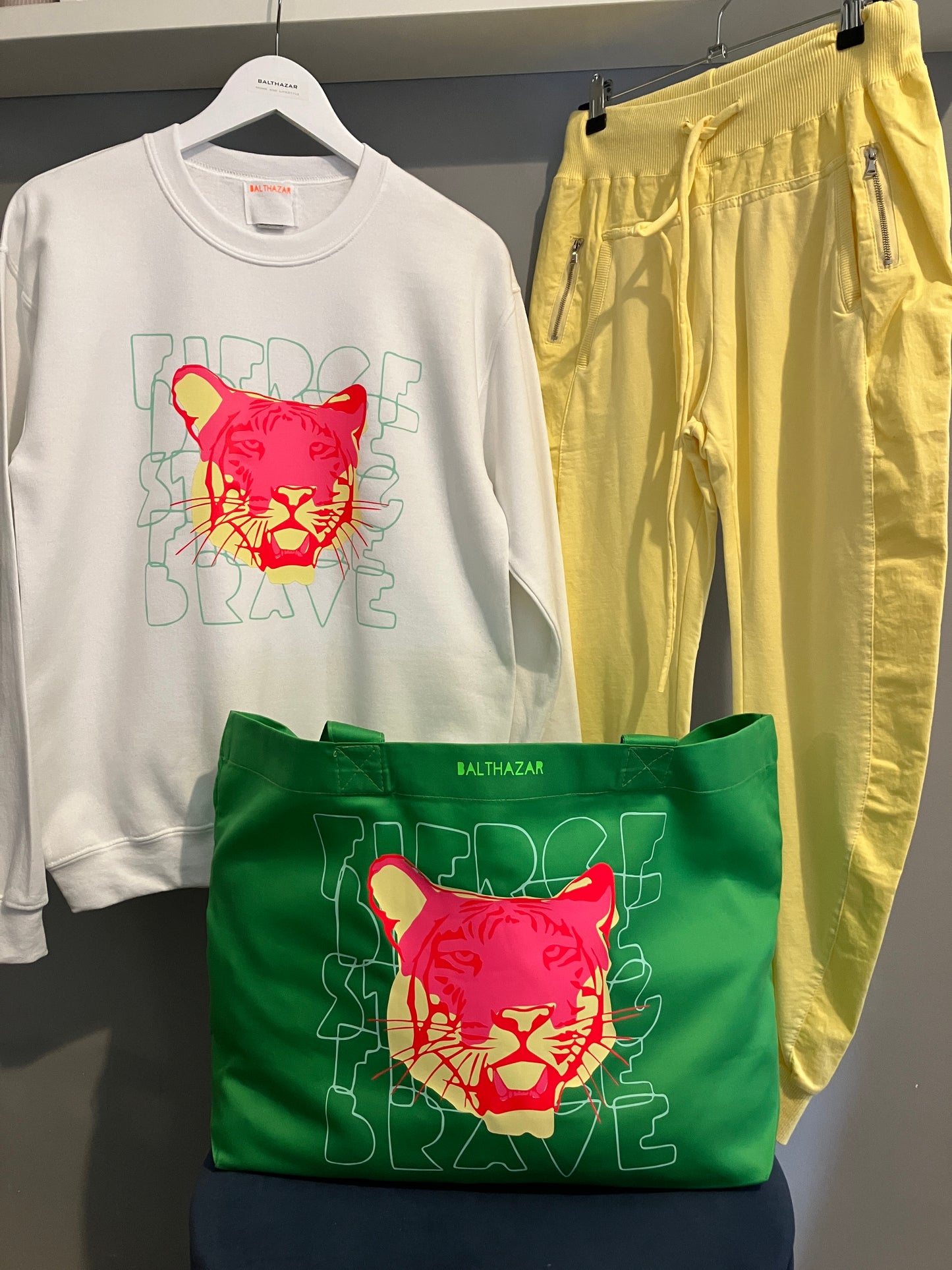 Neon mix Tiger sweatshirt - Fierce Brave Strong slogan design