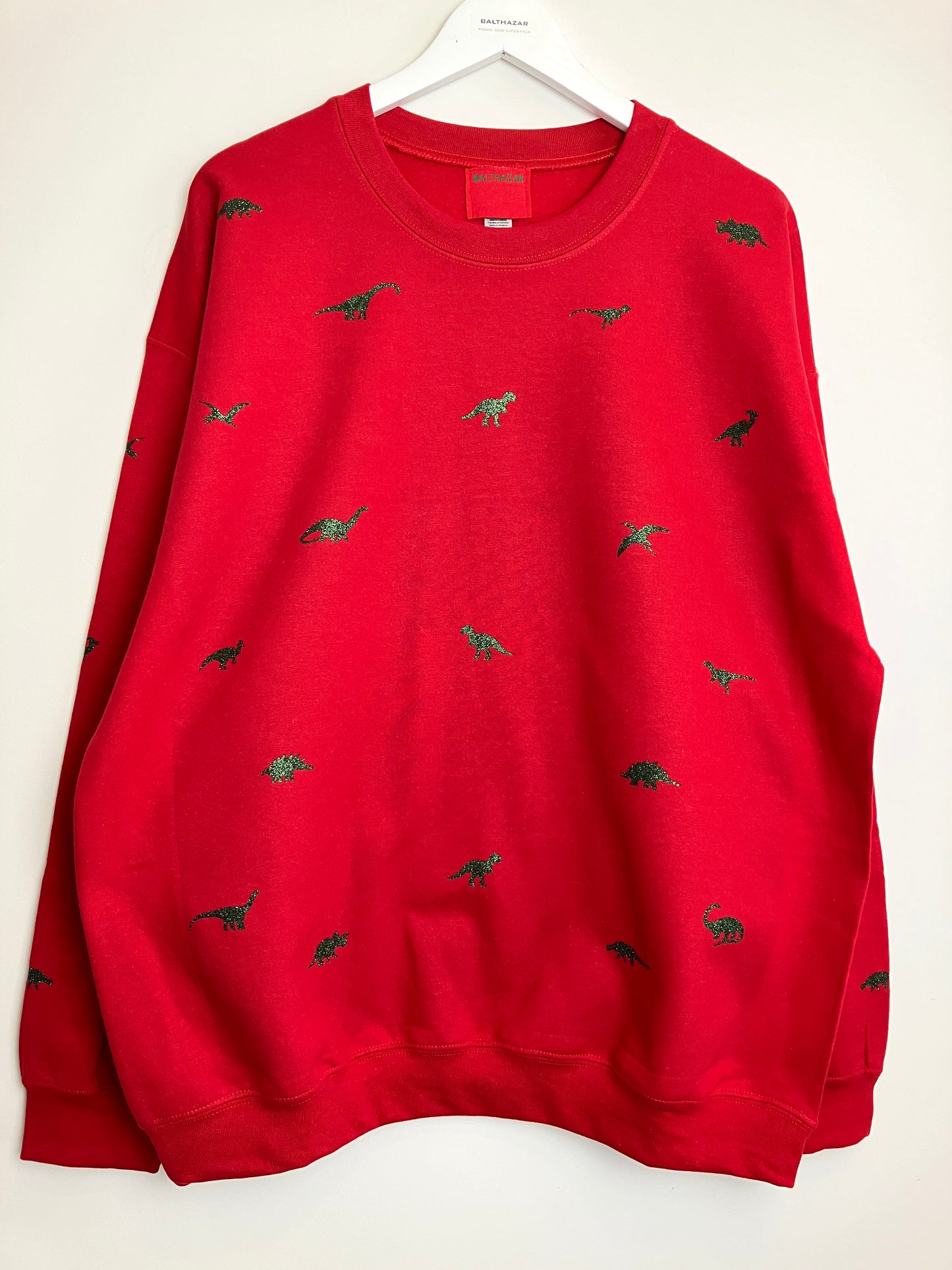 Miniature Dinosaur sweatshirt - Cherry and Green glitter Sample XL