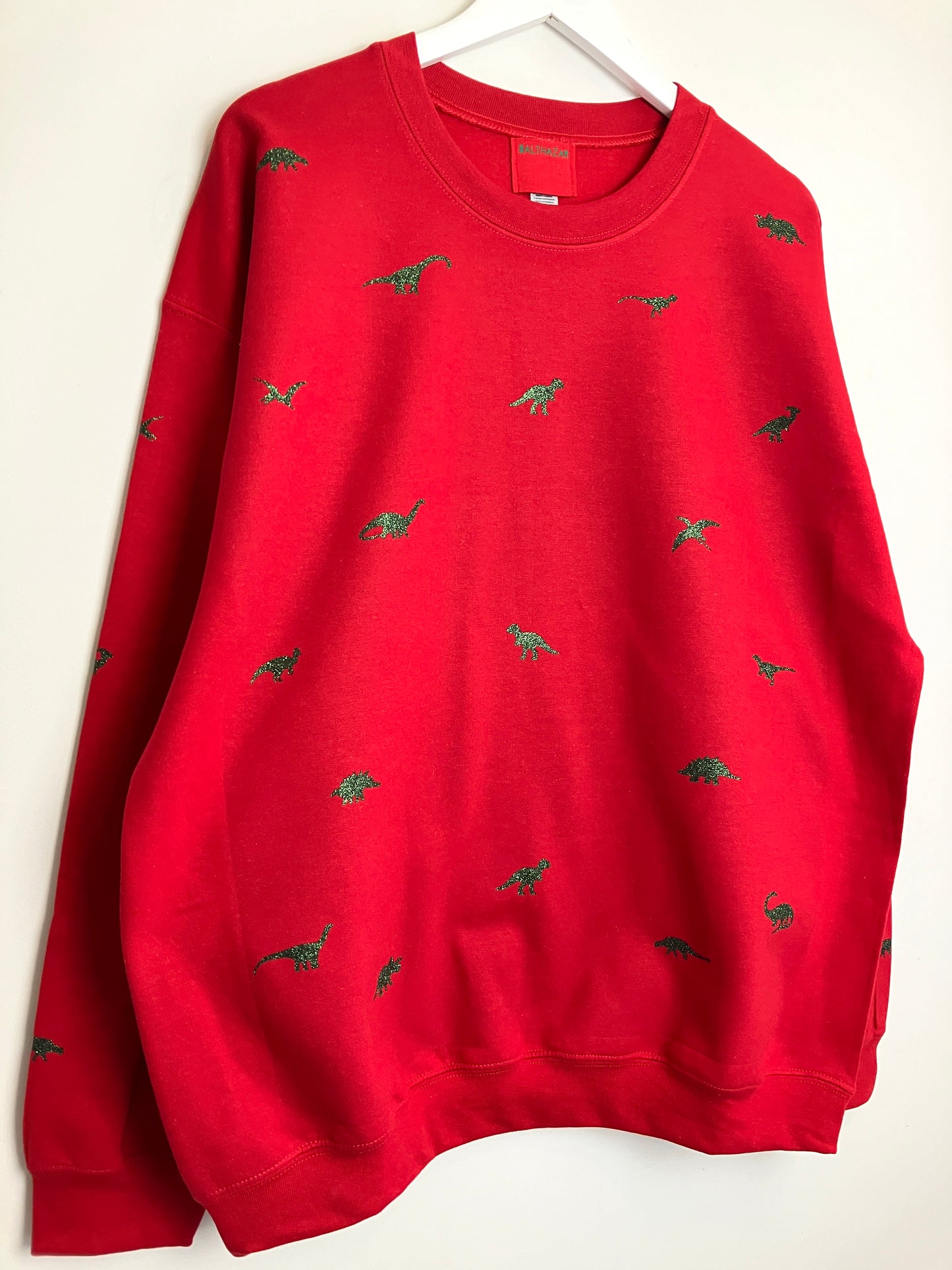 Miniature Dinosaur sweatshirt - Cherry and Green glitter Sample XL