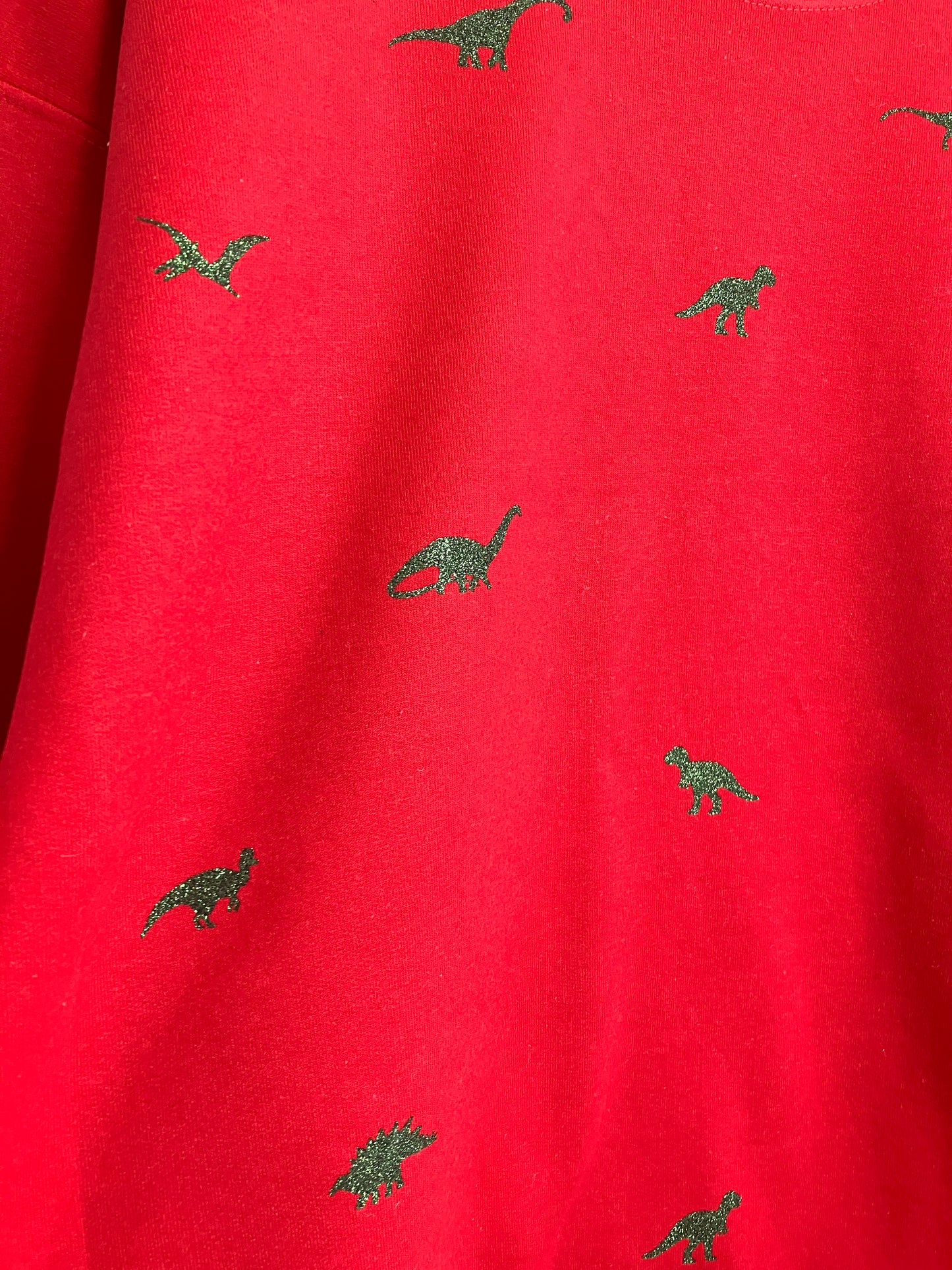 Miniature Dinosaur sweatshirt - Cherry and Green glitter Sample XL