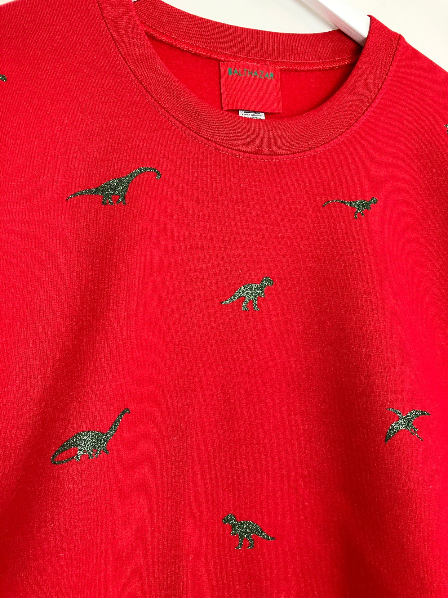 Miniature Dinosaur sweatshirt - Cherry and Green glitter Sample XL