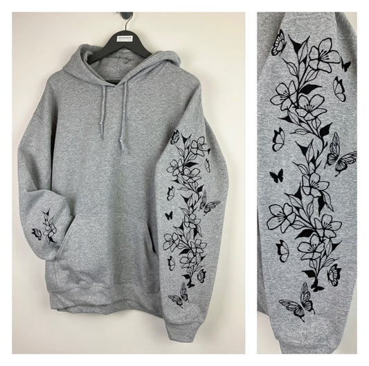 Floral butterfly sleeved hoody - tattoo style