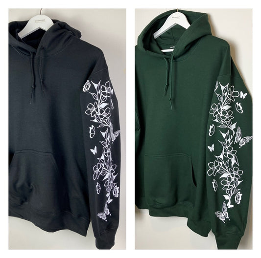 Floral butterfly sleeved hoody - tattoo style