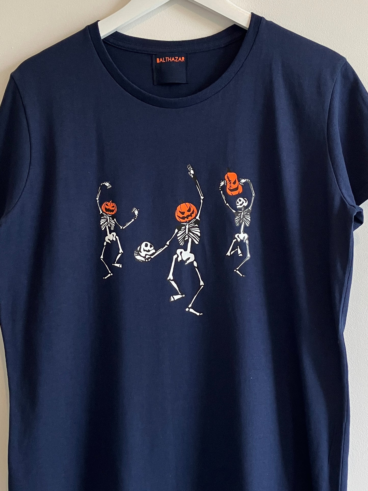 Dancing pumpkin headed skeleton t-shirt