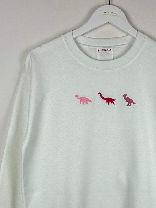 Embroidered miniature dinosaur trio sweatshirt