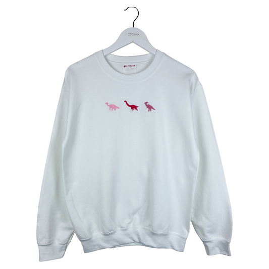 Embroidered miniature dinosaur trio sweatshirt