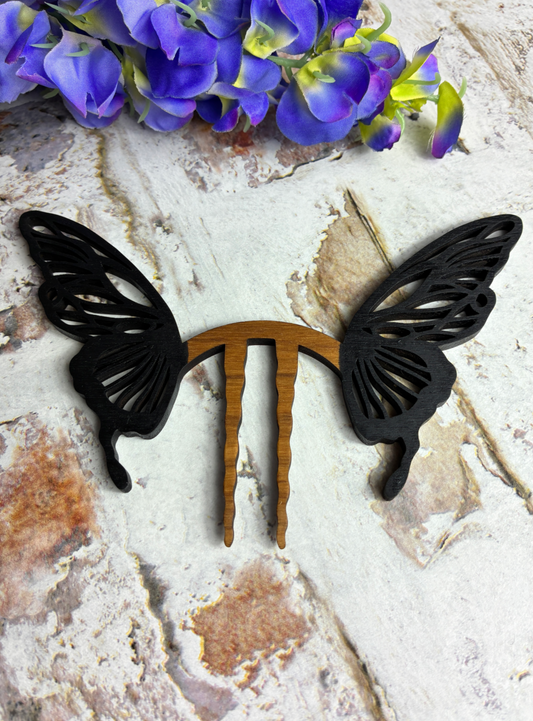 Decorative Butterfly hair bun pin - handmade walnut wood