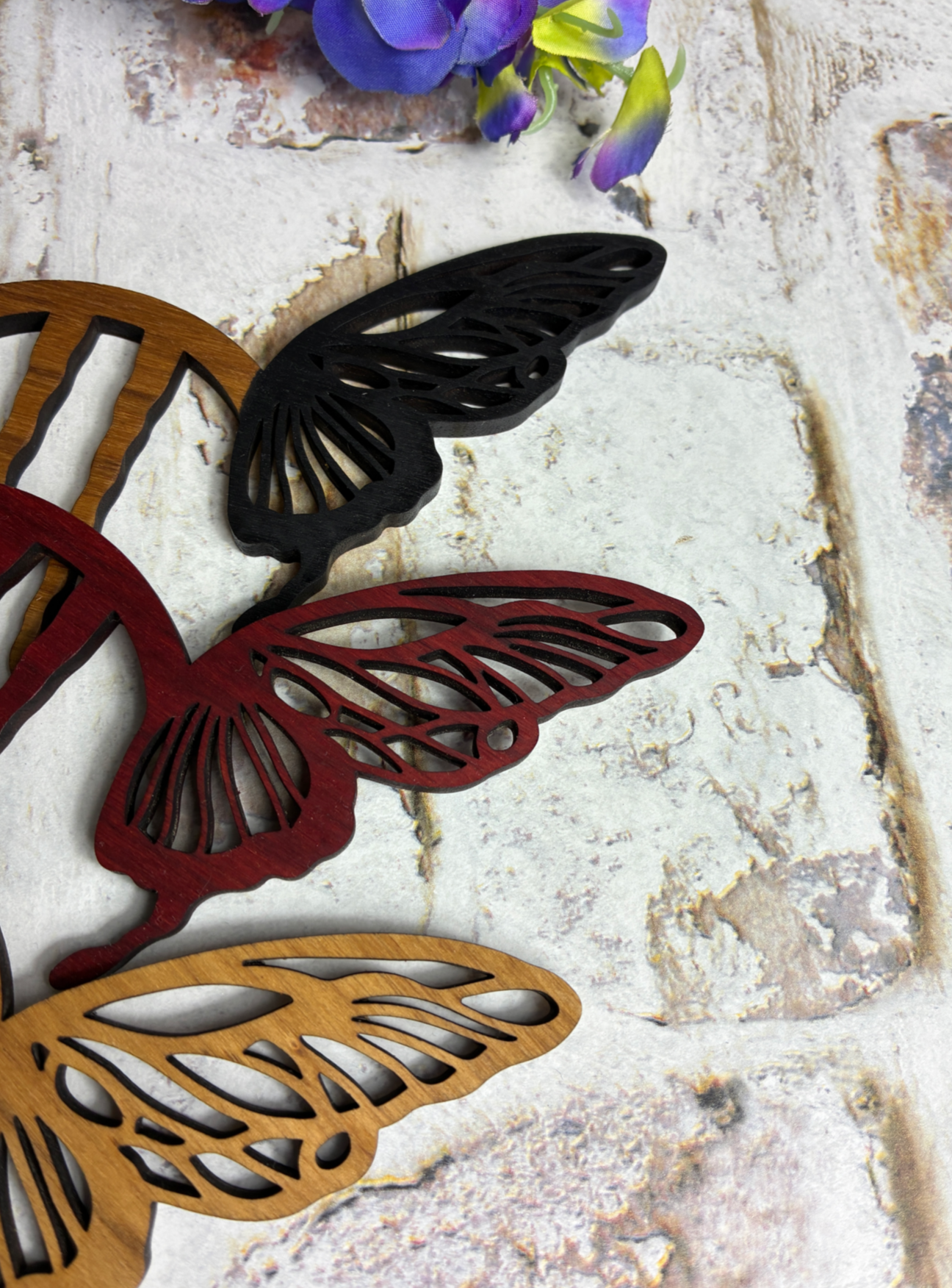 Decorative Butterfly hair bun pin - handmade walnut wood