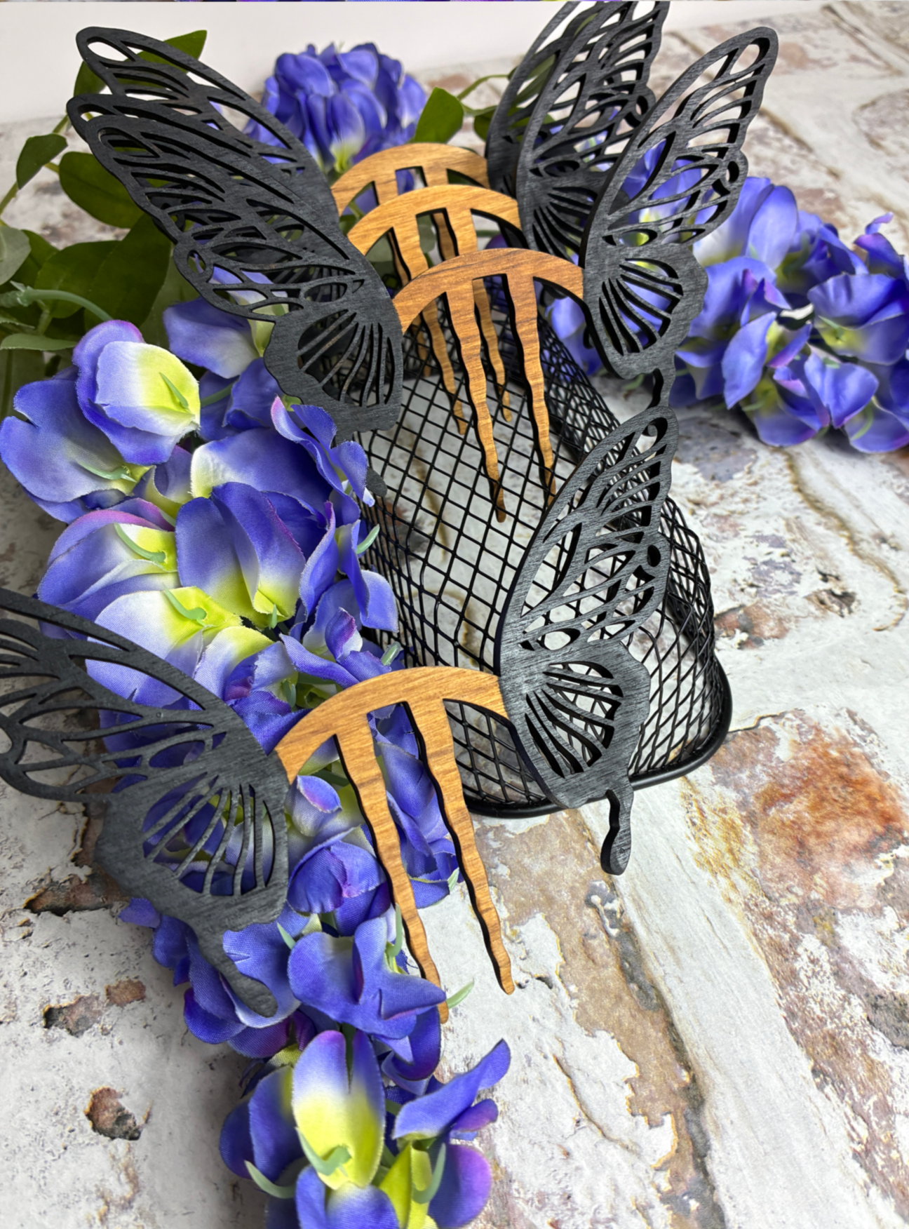 Decorative Butterfly hair bun pin - handmade walnut wood