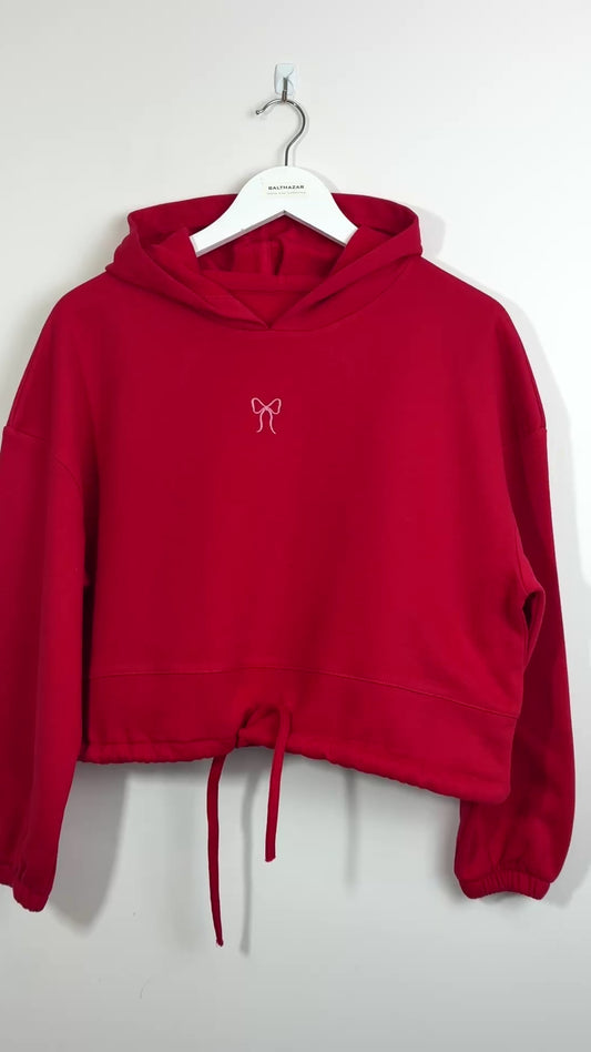 Cropped oversized Embroidered miniature bow hoodie - Customisable