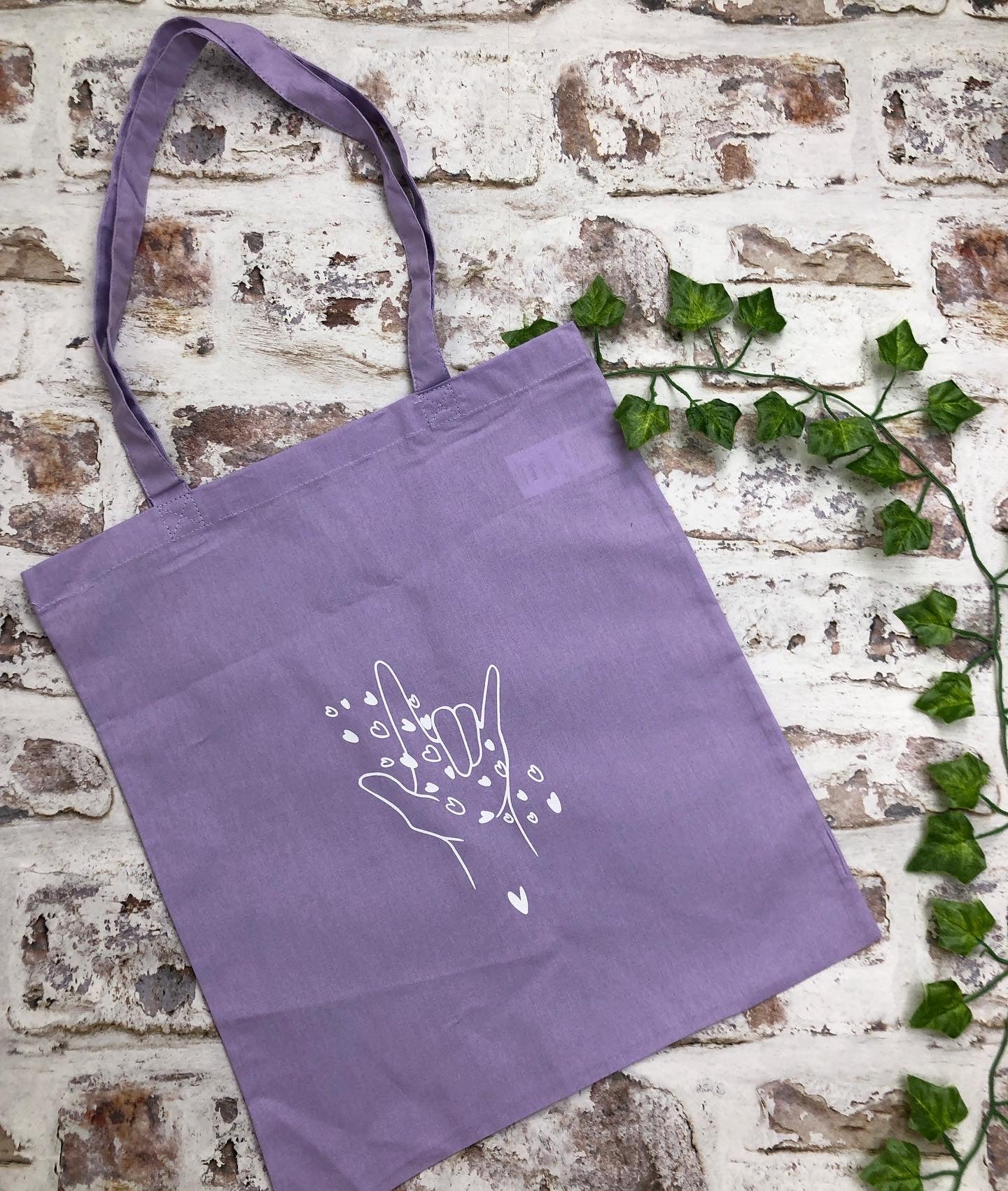 Love and Hearts sign language tote bag