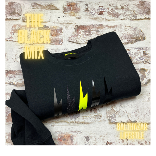 The Black mix lightning bolt sweatshirt- custom bolt - customisable - handmade