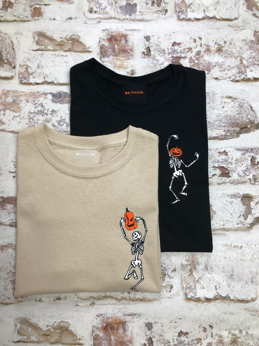Dancing Pumpkin headed skeleton t-shirt - Unisex and women's fit