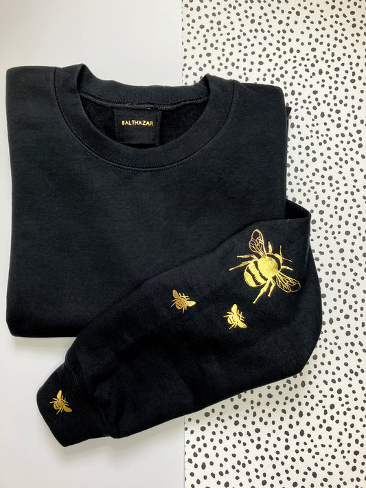 Gold bee staggered spray sleeved sweatshirt - Black - Large