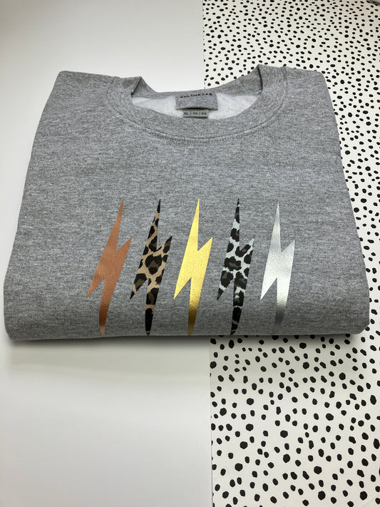 Metallic mix lightning bolt sweatshirt - Mid Grey- XL