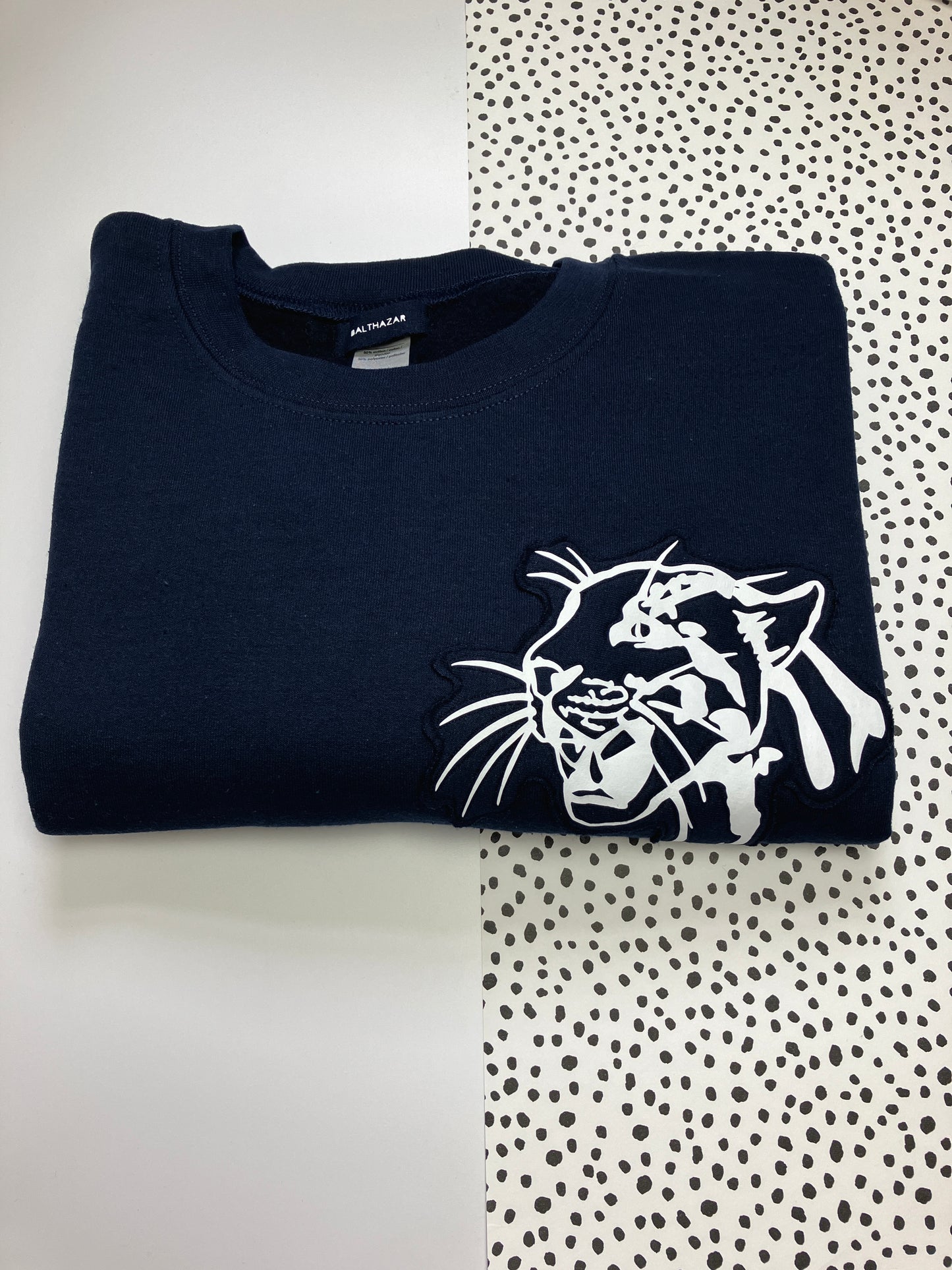 Leopard head stitched sweatshirt - Navy- XL