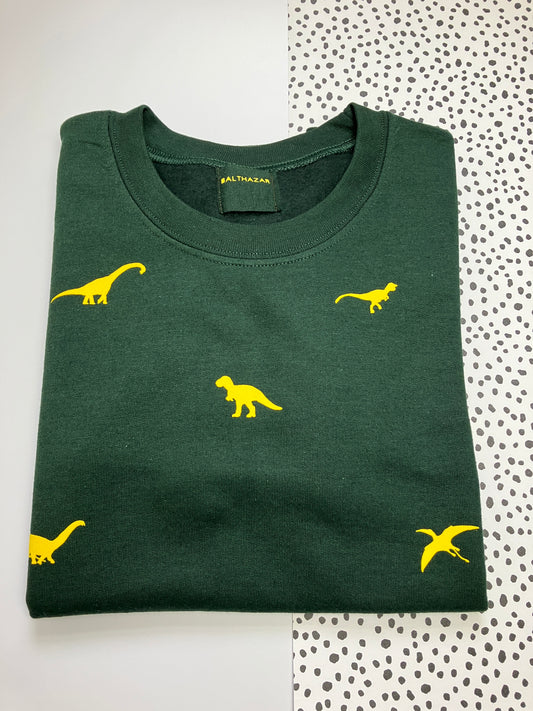 Miniature dinosaur sweatshirt - Forest green and flock yellow- small