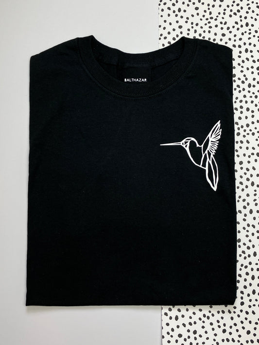 Black t-shirt with Origami Hummingbird - Medium