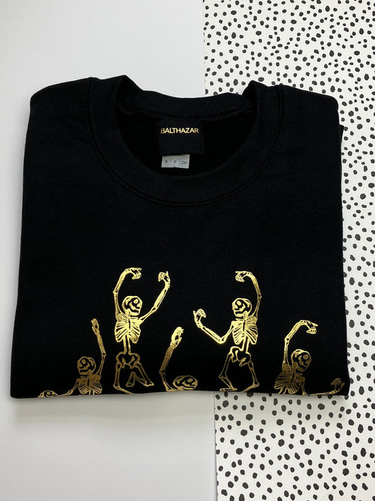 Skeleton Dance party sweatshirt- Black and gold - small