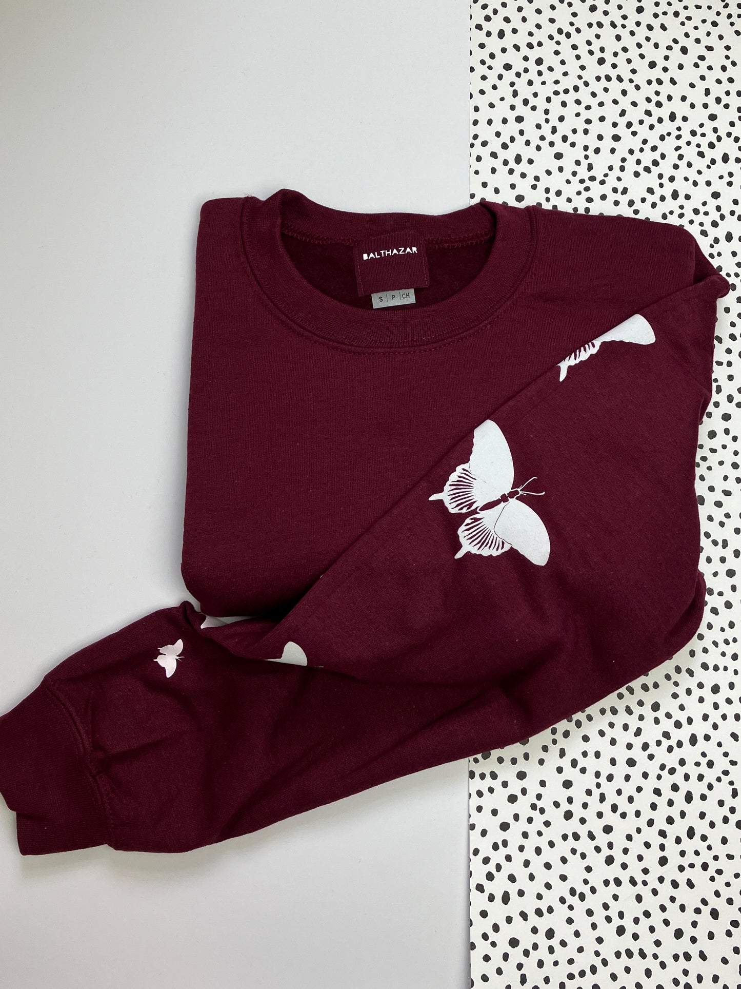 Flocked moth sleeve sweatshirt- Berry - small