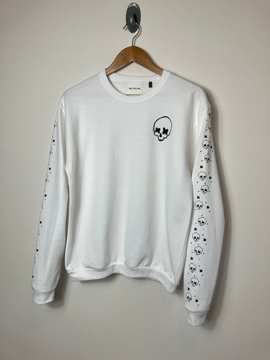 Cross eyed skull confetti sleeved sweatshirt