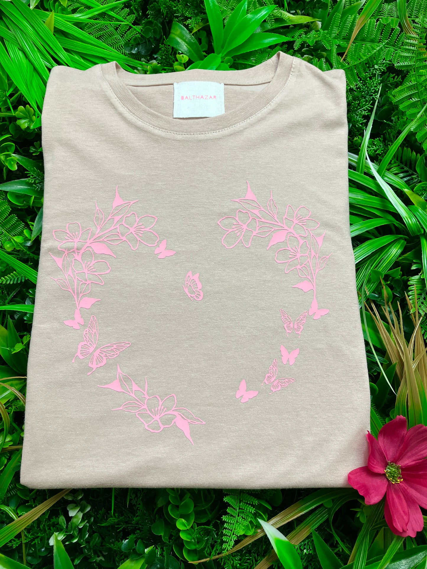 Floral Butterfly heart- WOMENS FIT Blush medium