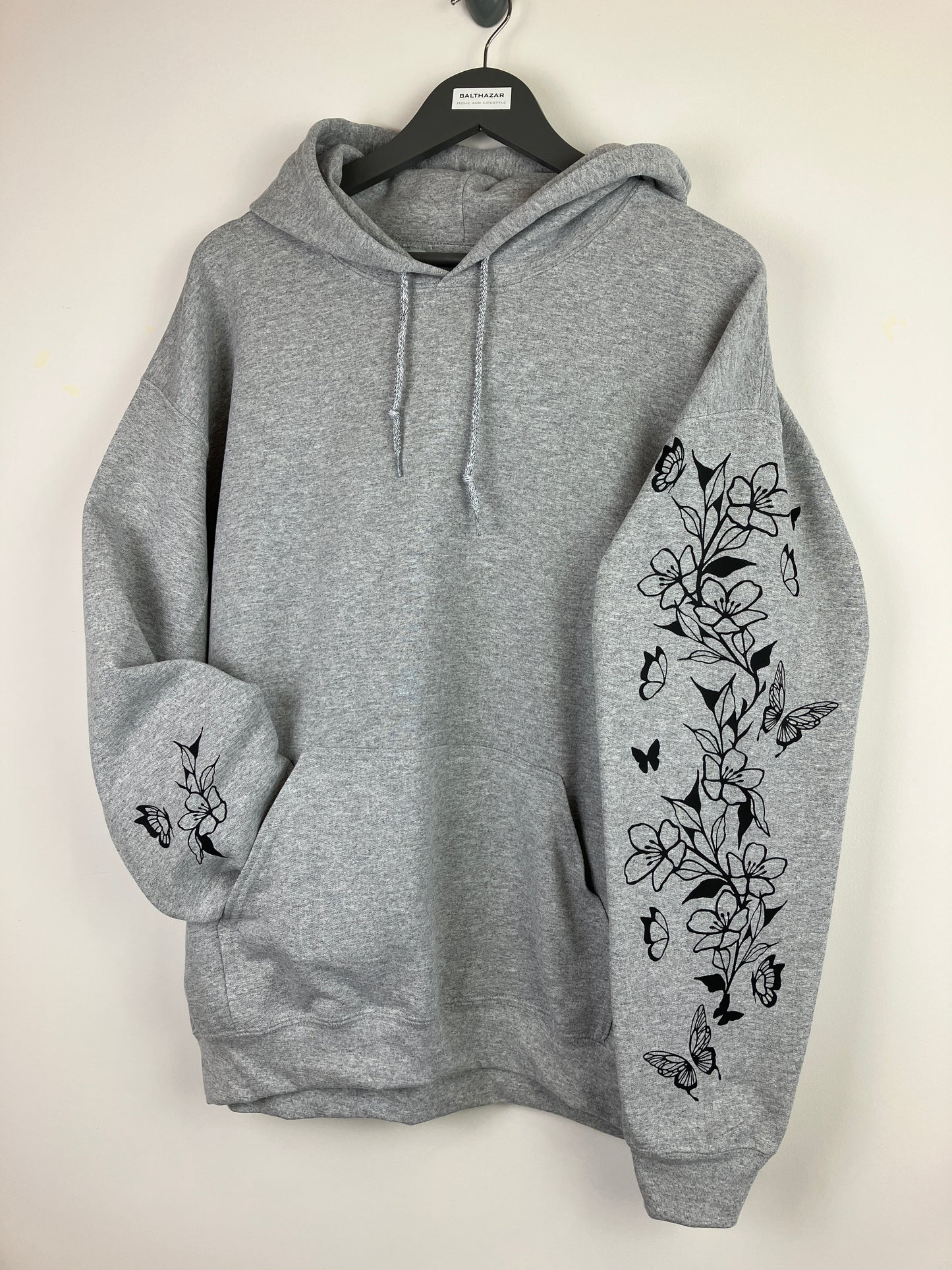 Floral butterfly sleeved hoody - tattoo style
