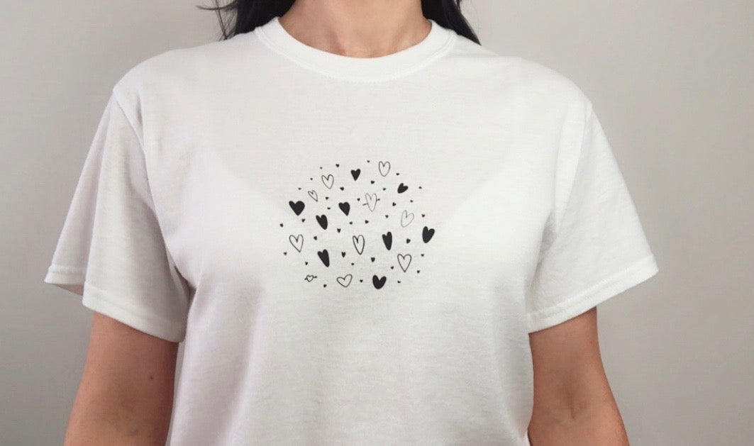 Heart Cluster T-shirt - Hand drawn Love heart tee