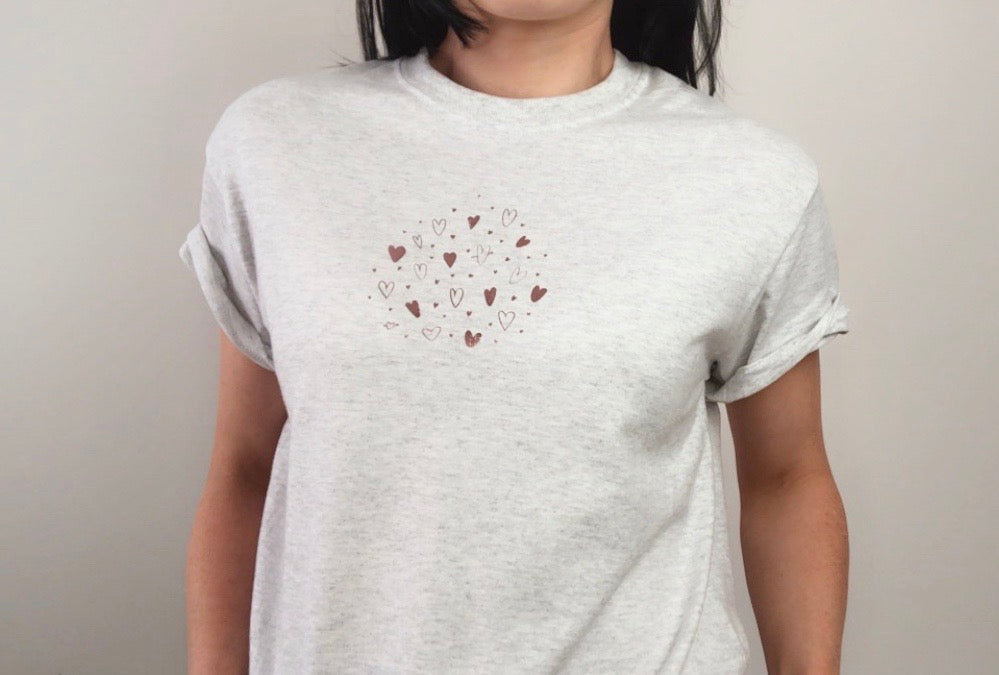 Heart Cluster T-shirt - Hand drawn Love heart tee
