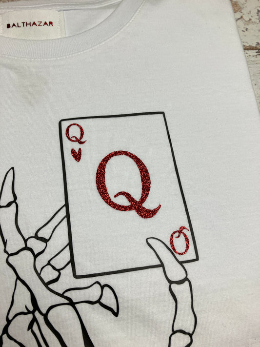 Queen of hearts skeleton hand t-shirt