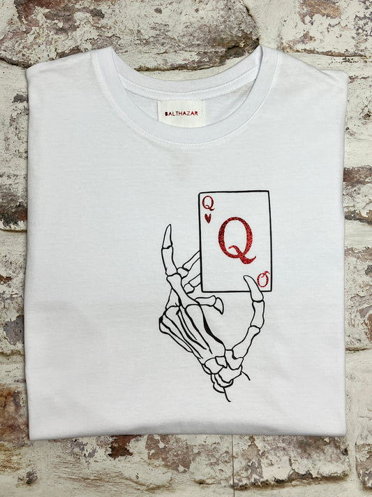 Queen of hearts skeleton hand t-shirt